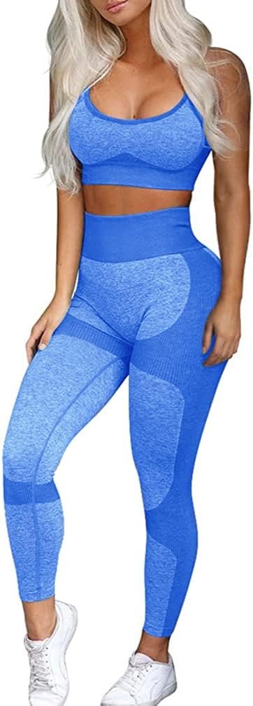 Women’s Workout Sets 2 Piece - Seamless Yoga Leggings and Cross-Strap Sports Bra Gym Outfits Activewear Matching Set