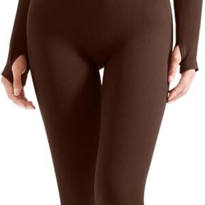 Women 2 Piece Seamless Ribbed Workout Sets With Zip Up Jacket High Waisted Gym Yoga Leggings