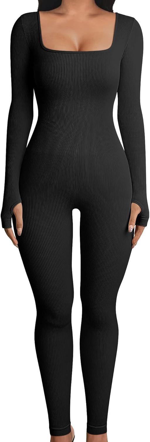 Women Yoga Jumpsuits Workout Ribbed Long Sleeve Sport Jumpsuits