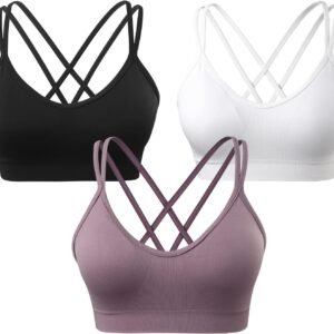 Women's Cross Back Sports Bra Padded Strappy Medium Support Yoga Bra for Workout Fitness 3 Pack