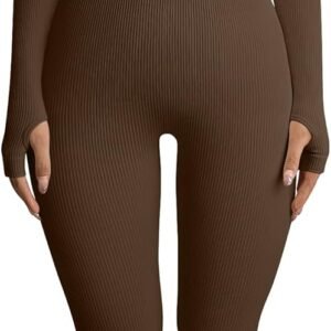 Women Yoga Jumpsuits Workout Ribbed Long Sleeve Sport Jumpsuits