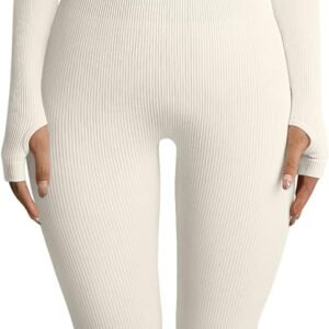 Women Yoga Jumpsuits Workout Ribbed Long Sleeve Sport Jumpsuits