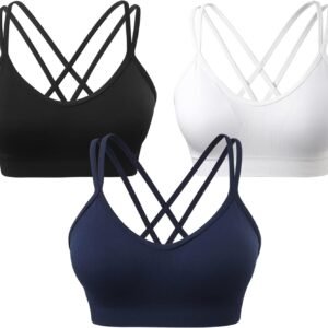 Women's Cross Back Sports Bra Padded Strappy Medium Support Yoga Bra for Workout Fitness 3 Pack
