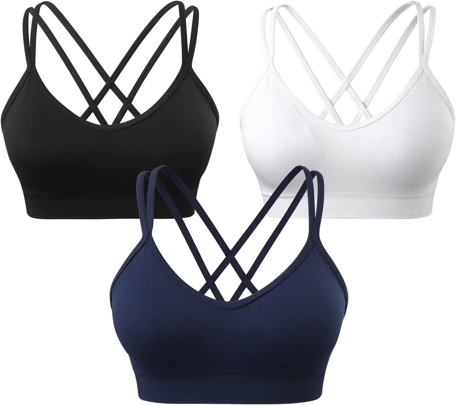 Women's Cross Back Sports Bra Padded Strappy Medium Support Yoga Bra for Workout Fitness 3 Pack
