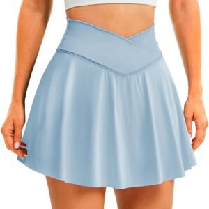 Womens Tennis Skirt with Pockets Shorts Crossover High Waisted Athletic Skorts Skirts for Golf Running Workout