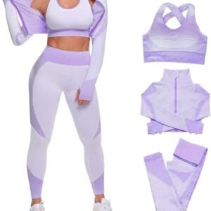 3pcs Seamless Outfit Workout Sets Gym for Women, Fitness Sports School Running Clothes Yoga Sportswear