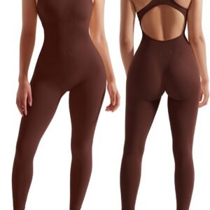 Women Backless One Piece Jumpsuits Sleeveless Scoop Neck Bodycon Romper Seamless Workout Yoga Jumpsuits