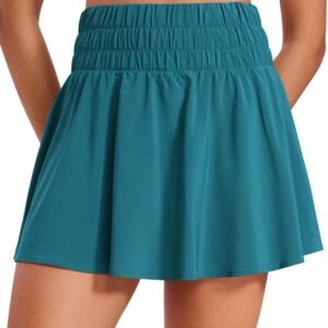 High Waisted Flowy Tennis Skirts for Women Pleated Casual Golf Athletic Pickleball Skorts with Shorts Pockets