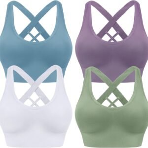 Sports Bras for Women High Impact Cross Back Strappy Bras Cropped Padded Seamless Workout Yoga Bras Set