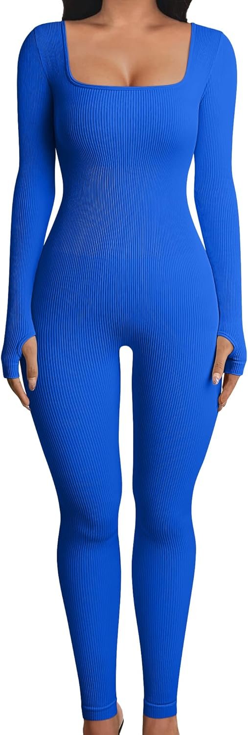 Women Yoga Jumpsuits Workout Ribbed Long Sleeve Sport Jumpsuits