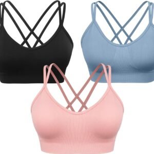 Women's Cross Back Sports Bra Padded Strappy Medium Support Yoga Bra for Workout Fitness 3 Pack