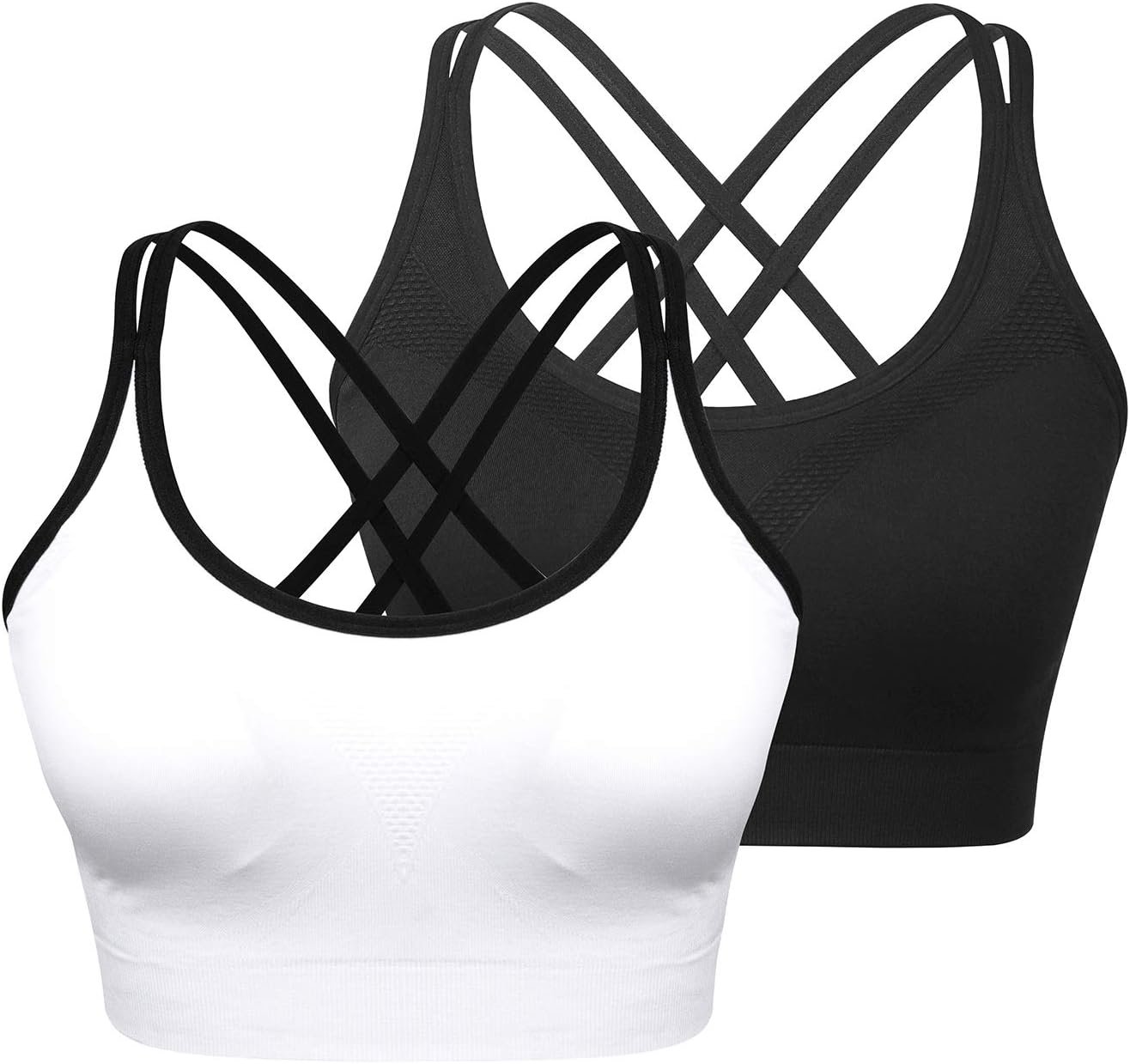 Cross Back Sports Bra for Women Padded Strappy Yoga Bra Medium Support Workout Bra for Athletic Gym Fitness 3 Pack